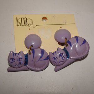 KMQ Cat Lovers Purple Kitty Clip On Earrings